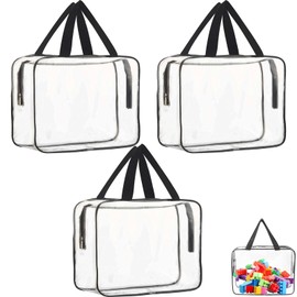 3PCS Toy Storage Bags Clear Makeup Bags Large Toy Storage Bags with Reusable Clear Board Game Storage Portable Travel Luggage Small Toy Storage Waterproof Transparent Small Clear Handbag Purse