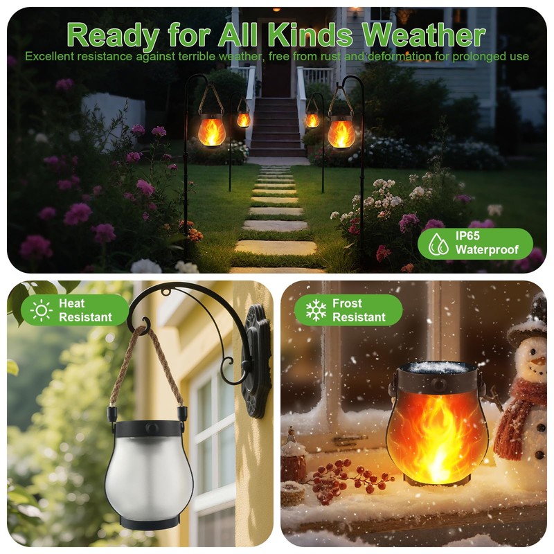 2 Pack Solar Flame Lanterns Outdoor,Realistic Flickering Flame Solar Lights