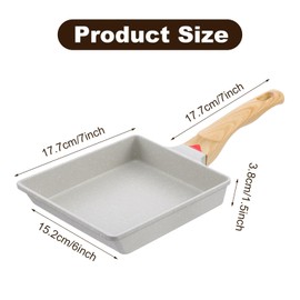 JOUTYFOR Japanese Omelette Pan, Tamagoyaki Egg Pan, Nonstick Frying Pan with Spatula, Healthy Granite Cookware, PFOS & PFOA Free, 6" x 7" (White)