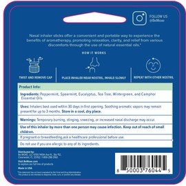 MOXE Migraine Relief Nasal Inhaler, Essential Oils for Headaches & Tension Relief, Portable Aromatherapy, Easy-to-Use, Pure & Undiluted, Peppermint, Spearmint, Eucalyptus, Tea Tree, USA Made, 1 Pack