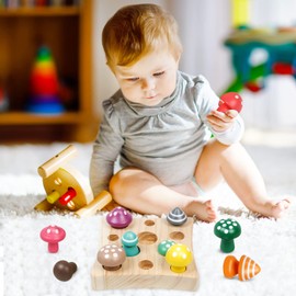 NAODONGLI Toddler Toys - Montessori Wooden Sensory Early Educatioanl Learning Fine Motor & Shape Sorter Toy,Matching Games with Mushroom Puzzle,Fun Easter Basket Stuffers Birthday Gift for Boys Girls