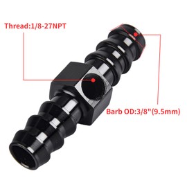 CNRAQR 3/8" Barb Inline Fuel Pressure Gauge Fitting Adapter with 1/8 NPT Plug Fitting and Sensor Gage Port Aluminum 2Pcs