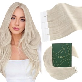 Ugeat Tape in Human Hair Extensions Blonde Invisible Tape in Hair Extensions Human Hair Platinum Blonde Human Hair Tape in Extensions for Women Straight Hair Add Length 20inch 20Pcs 50G