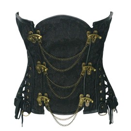 bslingerie® Gothic Punk Heavy Duty Brown Faux Leather Steel Boned Underbust Corset (L, Black)