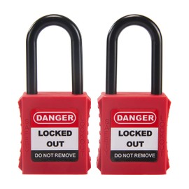 HOLULO Safety Lockout Padlock,Lock Off Kit Security Nylon Insulation Outdoor Padlock, Safety Padlocks Set with 4 Keys, Red Safety Locks off kit for electricians/Industrial Site (2 Pcs Locks with keys)
