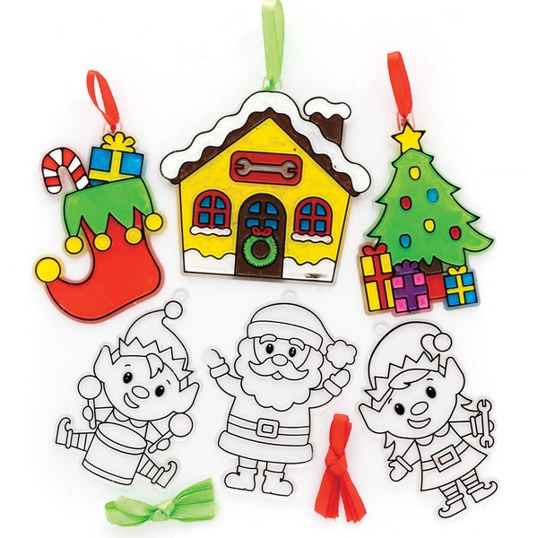 Baker Ross Santas Workshop Suncatcher Decoration – Pack of 10, Kids Paint Your Own Christmas Decoration, Christmas Bauble Arts and Crafts (FE860)