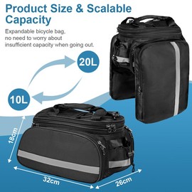 HAGOT Bicycle Pannier, Waterproof Bike Bags for Pannier Rack, 3-in-1 Rack Bag