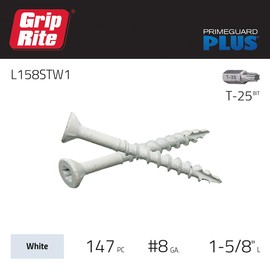 Grip-Rite L158STW1 PrimeGuard Plus #8 x 1-5/8" Premium Deck Screw, T25 Star Drive, White, 1lb Box