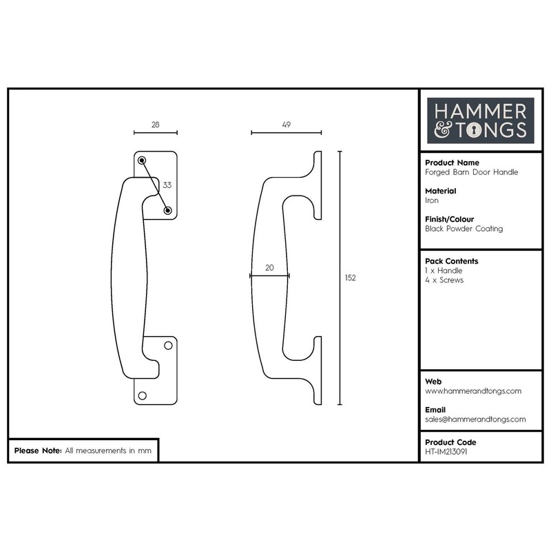 Hammer and Tongs - Forged Barn Door Handle - H150mm