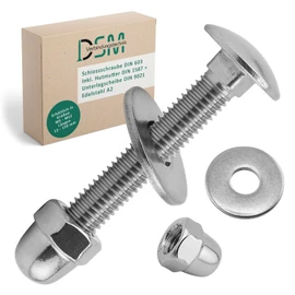 DSM - Carriage Bolts M6 x 80 mm DIN 603 - M6 Acorn Nut DIN 1587 & Washer DIN 9021 - A2/V2A Stainless Steel - Full Thread - Round Head Square Head Screws - Pack of 10