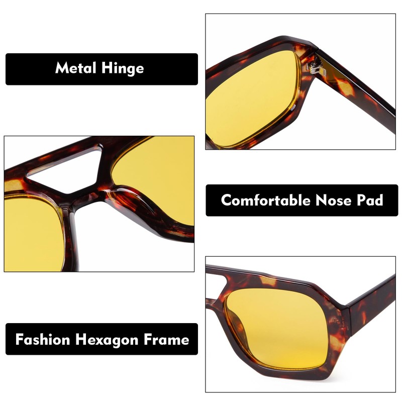 Laurinny Retro Pilot Sunglasses for Men and Women, Classic Hexagonal