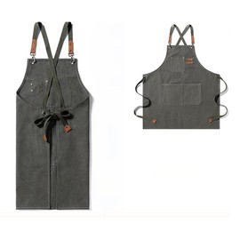 Cotton Canvas Apron for Artists Painting,Chef Apron with Cross Back Straps for Men Women, Kitchen Cooking (Grey)