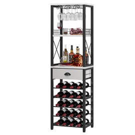 Homeiju Wine Rack Freestanding Floor, Bar Cabinet for Liquor and Glasses, 4-Tier bar Cabinet with Tabletop, Glass Holder, Storage Drawer and Wine Storage for Home Bar(Patent No.D1009580)