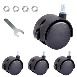 4 PCS Swivel Castors 2 Inch Nylon Caster Wheels with Brake Black Swivel Furniture Caster Wheels with M8 Threaded Stem Nut and Spanner for Furniture Sofa Chair Cabinet