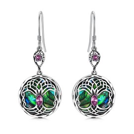 Celtic Tree of Life Earrings Sterling Silver Family Tree Dangle Drop Earrings with Birthstone Crystals, Birthday Jewellery Gifts for Women Her (Simulated Amethyst)