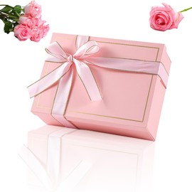 Gift Box, Gift Box with Lid, Foldable Gift Box, Gift Box with Bow, for Valentine's Day, Mother's Day, Christmas, Birthday, Wedding, Anniversary, Pink, 25 x 18 x 8.5 cm