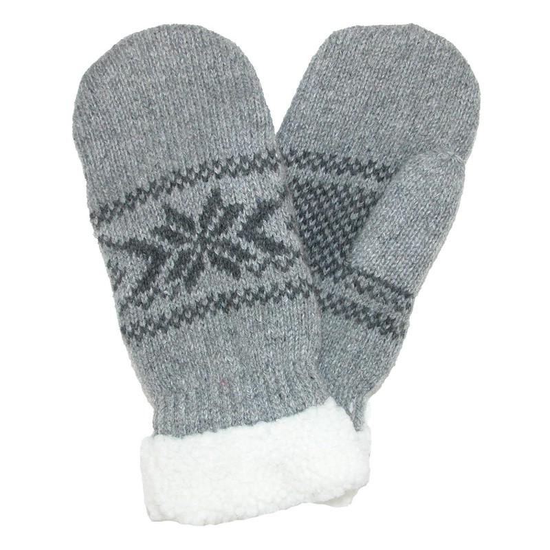 Grand Sierra Women's Ragg Wool Snowflake Mitten, Light Grey