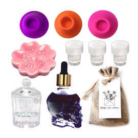 Glass Inkwell Set with Lid, Dinky Dip Ink Holder, Calligraphy Ink Holder, Ceramic Pen Rest for Dip Pens, Oblique Calligraphy Pens, Fountain Pens, and Glass Dip Pens (Black Moon Palace Sumi Ink)