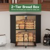 Black Corner Bread Box for Kitchen Countertop-Bamboo Wood 2-Tier