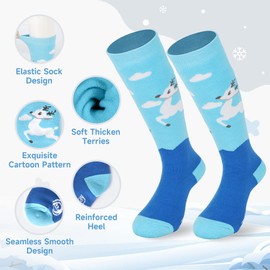 Findway Kids Ski Socks, Kids Thermal Socks 85% Cotton Boys Girls Snow Socks Soft Breathable Winter Outdoor Ski Socks for Skiing Skating Snowboarding, 2 Pairs/3 Pairs