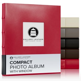 Gallery Leather Compact Photo Album for 4x6 Pictures with Cover Window, Holds 120 Photos, Premium Bonded Leather, 3-Ring Binder, Handcrafted, Made in USA, Camden Red - 9.25" x 8"