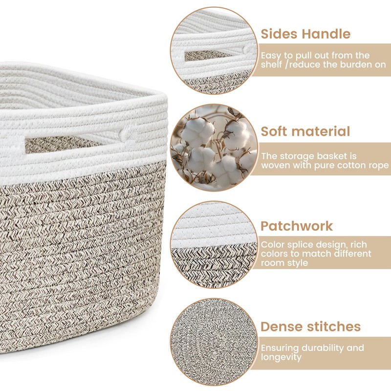 3 Pack Shelf Woven Storage Basket, Closet Rope Baskets For