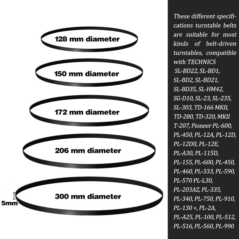 5 Pieces Turntable Belt with 5 Pieces Record Player Needle,