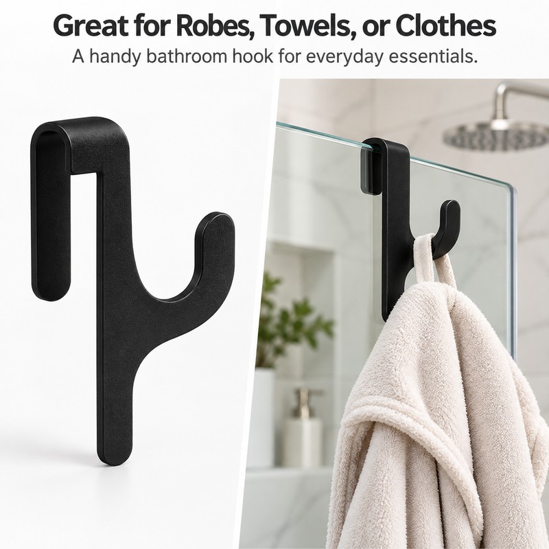 Shower Door Towel Hook for 8mm Glass – PET Door-Mount