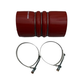 OTMGTGM 4-Ply Red Turbocharger Intercooler CAC Silicone Charge Air Cooler Hot Side Connector Hose 4" x 8" & Clamps, For Freightliner International Harvester Truck Heavy Duty Universal