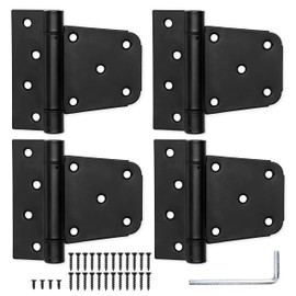 Ilyapa Heavy Duty Self Closing Shed Door Hinges, 4 Pack - Black Square Hinges for Gate, Barn or Storage Shed