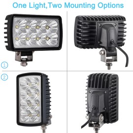 Raycharm 4x6 inch Rectangular Off-Road LED Fog Light for Truck, ATV & Tractor, 6000K Cool-White, Spot Beam, Rugged Aluminum Housing, IP68 Waterproof, 12V/24V 24W 2400 Lumens, 2-Pack