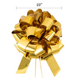 WRAPAHOLIC 23" Big Car Bow Pull Bow - Glossy Gold Design - Perfect for Car Decorative, Birthday, Holiday, Christmas