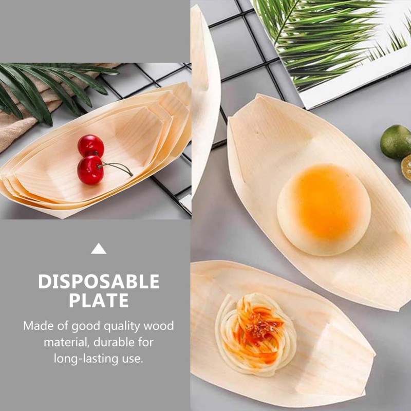 Operitacx 60Pcs Disposable Sushi Boats, 6 Inch Wood Sushi Serving