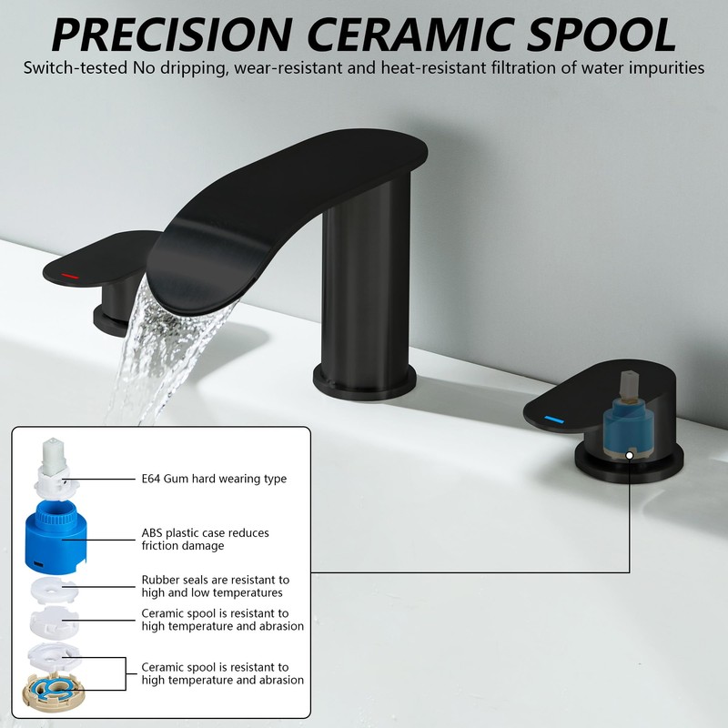 DOUBLUOEG Matte Black Roman Tub Faucet Deck Mount Waterfall Bathtub
