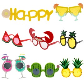 VEGCOO 8pcs Party Glasses, Lightweight Hawaiian Party Glasses Photo Decoration Props for Adults and Kids, Adorable Plastic Funny Sunglasses for Festivals/Party/Photo Props