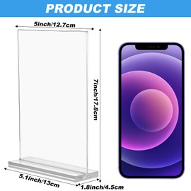 Clear Acrylic Sign Holder 5x7 Vertical, 6 Pack Double Sided Acrylic Photo Picture Frame for Office Desk, Table Top Sign Paper Holder for Store, Rrestaurant, Hotel, Cafe, Show Fairs