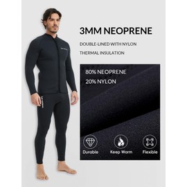 Lemorecn Men’s 3mm Wetsuits Jacket Long Sleeve Neoprene Wetsuits Top(2031blackXL)