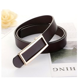 Cinturón de piel genuino suave para mujer, ancho de 2 cm, cinturón de cintura rectangular color dorado y sólido, Marrón Oscuro, For Waist 28"- 34", Women Size S-M, 4-6
