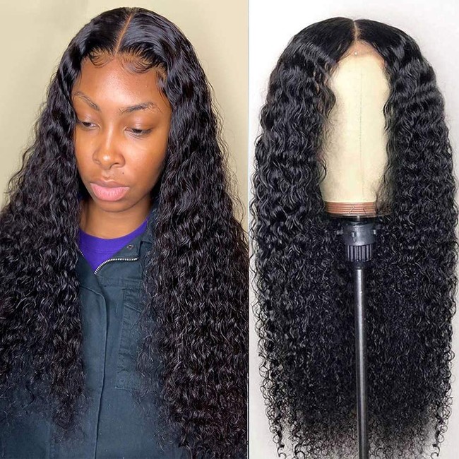 Ainmeys curly wave Lace Front Wigs Human Hair 9A 4x4 Lace closure Wig deep culry Human Hair Wigs for black women Pre Plucked with Baby Hair 150% Density (24inch)