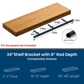 2pcs Floating Shelf Hardware Heavy Duty Hidden Shelf Brackets Support,Wall Mounting Invisible Floating Shelves Bracket (34 x 8 inch-with Installation Tools)