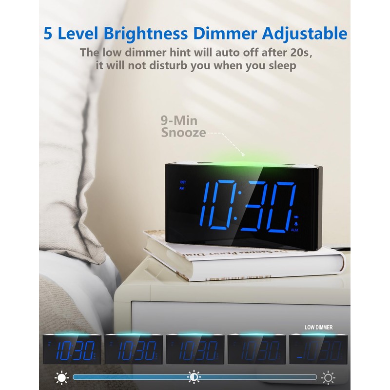 Mesqool Vibration Alarm Clock, Digital Deaf Alarm Clock with 7-Colour