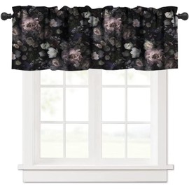JanJCurt Vintage Floral Window Valance, Black Pink Flower Rose Gothic Garden with Beautiful Blooming Roses Blackout Short Window Treatments for Farmhouse Bedroom Kitchen, 54x18in