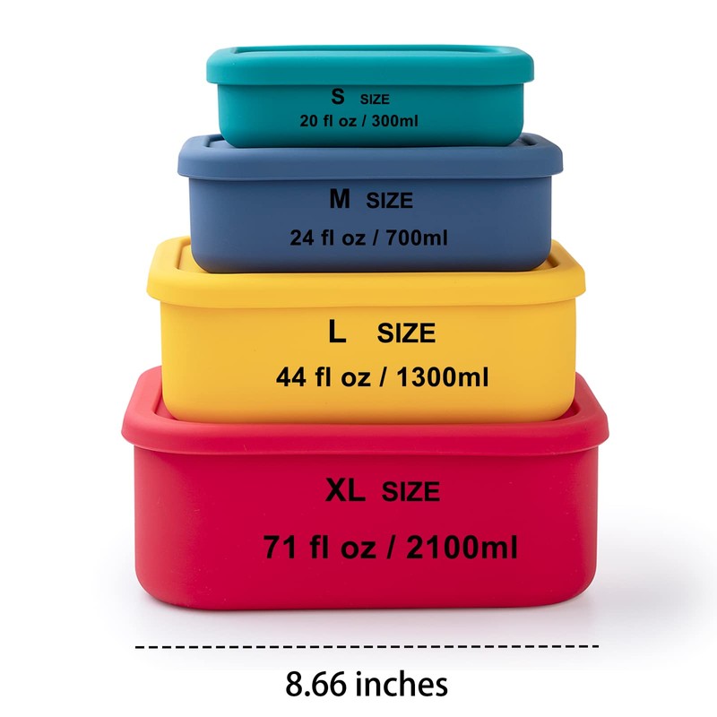 FENGCHEN Silicone Food Storage Containers Set - 4 Sizes &
