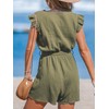 CUPSHE Womens Jumpsuit Wrap V Neck Flutter Sleeve Romper Belted