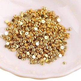 3500pcs Plastic Half Round Pearls Bead 3mm Gold Flatback Pearl Beads for Nail,Craft Decor