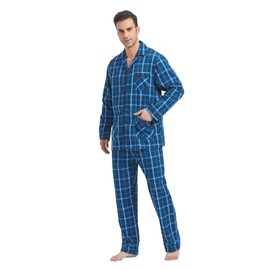 kolipajam Men's 100% Cotton Flannel Pajama Set Yarn Dyed Cozy Bottom with Pockets Drawstring waistband Winter PJs for Men