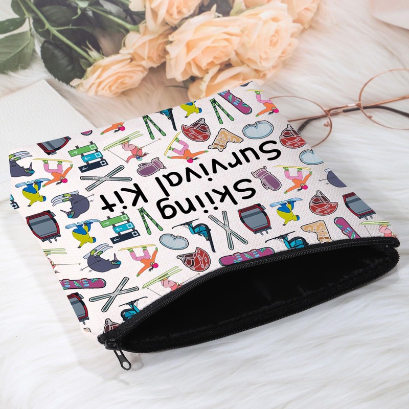 POFULL Skiing Gift for Women Makeup Bag Skiing Team Gifts