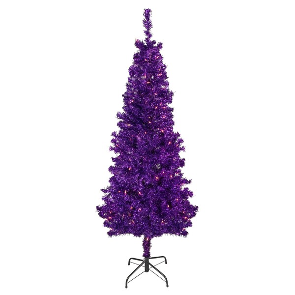 6' Pre-Lit Purple Artificial Tinsel Christmas Tree Clear Lights