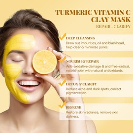 ANAI RUI Turmeric Vitamin C Clay Mask Facial for Blackheads Pores Wrinkles Fine Lines Hydrating Purifying Cleansing Control Oil 4.23 oz Color / ANAI RUI 강황 비타민 C 클레이 마스크 블랙헤드용 페이셜 모공 주름 잔주름 수분 공급 정화 클렌징 컨트롤 오일 4.23온스 Color