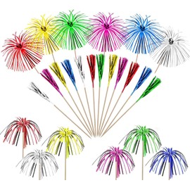 50Pcs Palm Tree Picks, 6 Colours Fireworks Cocktail Sticks Foil Cocktail Accessories for Birthday Wedding Christmas Party Cupcake Fruit Drinks